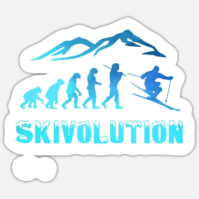 Ski Evolution Skifahrer Schnee Winter - Sticker Größe S (10 x 10 cm) - Mattweiß