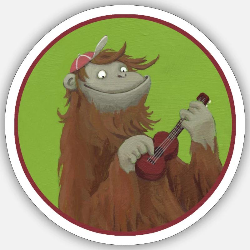 Singe avec ukulélé - Sticker taille S (10 x 10 cm) - blanc mat