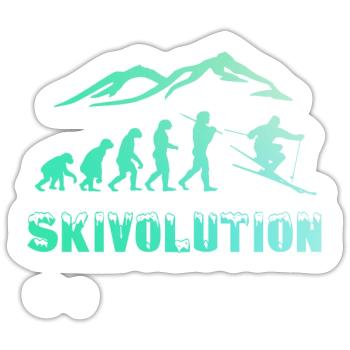 Ski Evolution Skifahrer Schnee Winter - Sticker Größe S (10 x 10 cm) - Mattweiß - Vorne