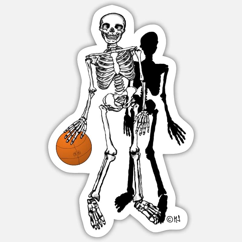 squelette basket - Sticker taille S (10 x 10 cm) - blanc mat