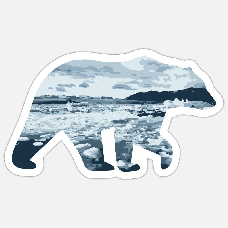 Doppelbelichtung Tiere - Eisbär Eisberg - Geschenk Sticker Größe S (10 x 10 cm)
