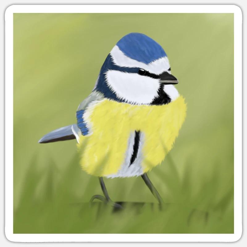 Affiche de mésange bleue Sticker taille S (10 x 10 cm)