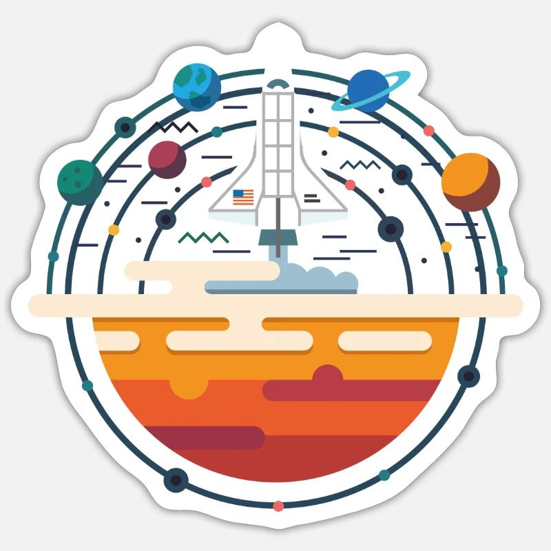 Navette spatiale et système solaire Sticker taille S (10 x 10 cm)