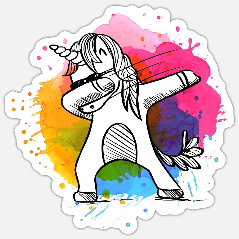 Dabbing Einhorn, Unicorn, Einhörner mit Farben - Sticker Größe S (10 x 10 cm) - Mattweiß