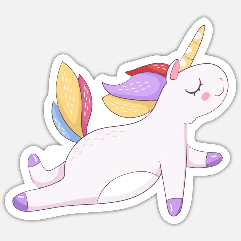 Buntes Einhorn sitzend, Pastellmuster - Sticker Größe S (10 x 10 cm) - Mattweiß