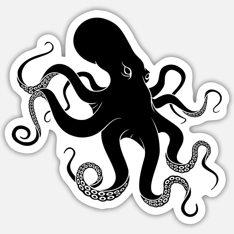 Schwarzer Oktopus Sticker Größe S (10 x 10 cm)