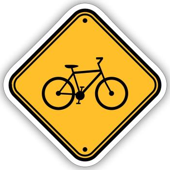 Signboard Bicycle Sign Bemærk advarselszone - Sticker størrelse S (10 x 10 cm) - mat hvid - Foran