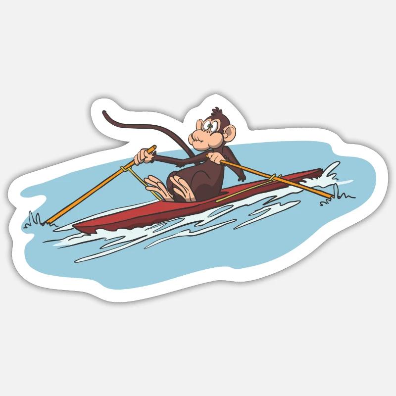 Une idée cadeau rameur singe - Sticker taille S (10 x 10 cm) - blanc mat