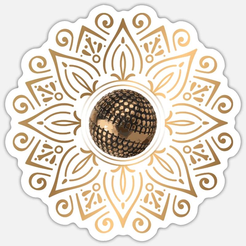 Mandala doré avec boule de pétanque Sticker taille S (10 x 10 cm)
