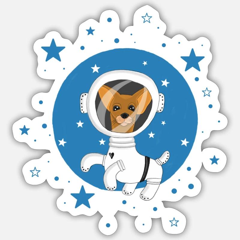 Petit chien dans l’espace - Sticker taille S (10 x 10 cm) - blanc mat