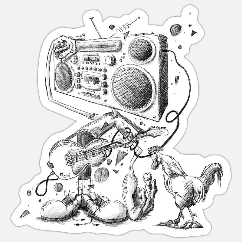 Ghettoblaster Rock Design - Sticker Größe S (10 x 10 cm) - Mattweiß