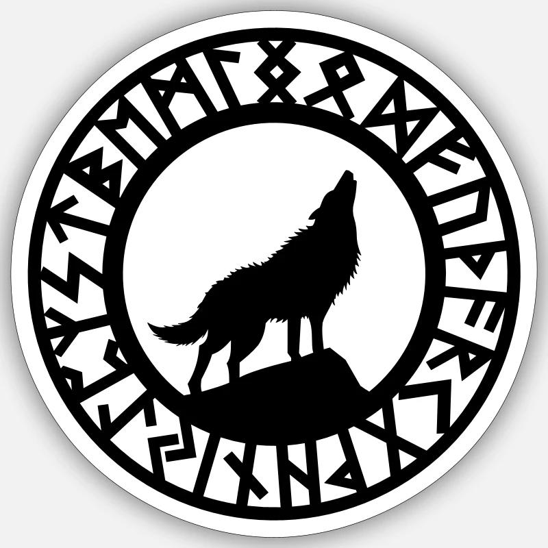 Wolf Howling Runes - Sticker size S (10 x 10 cm) - white matte
