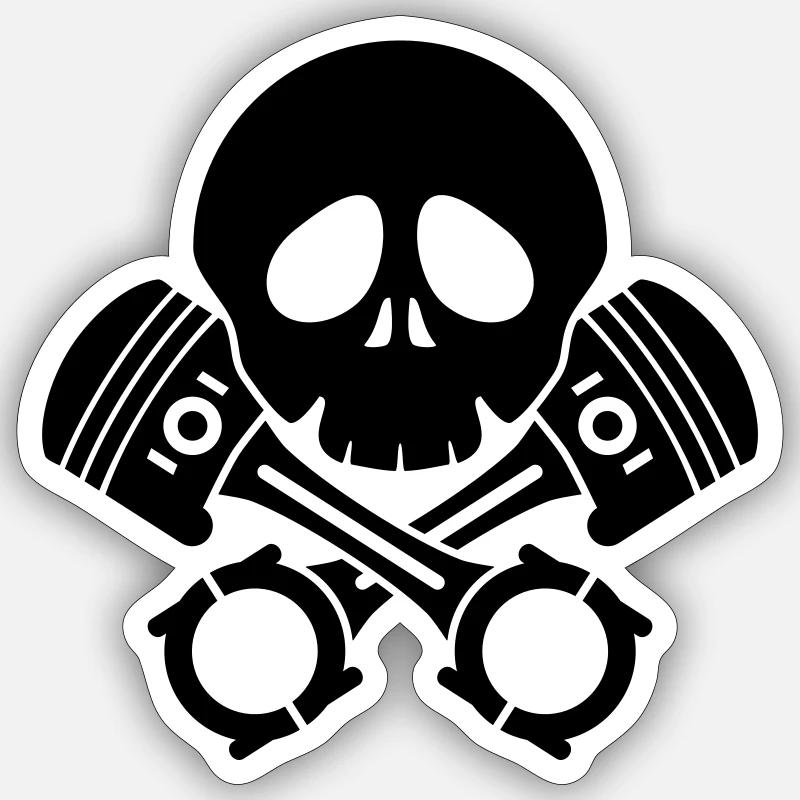 schädel kolben motor - Sticker Größe S (10 x 10 cm) - Mattweiß
