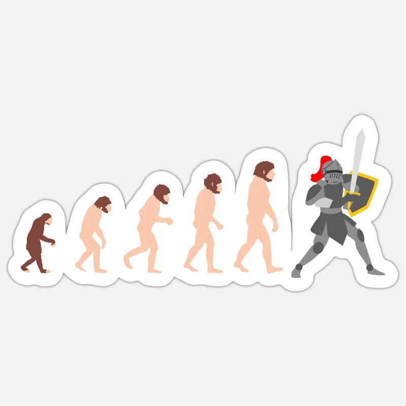 Ritter Human Evolution Lustig Design Geschenkidee Sticker Größe S (10 x 10 cm)