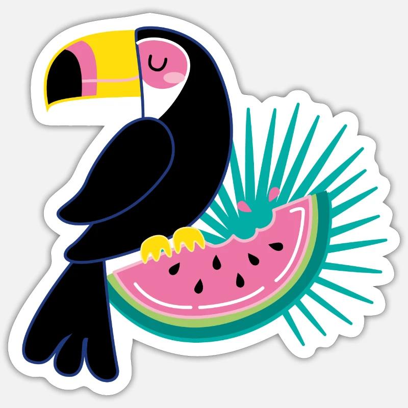Tukan & Melone - Sticker Größe S (10 x 10 cm) - Mattweiß