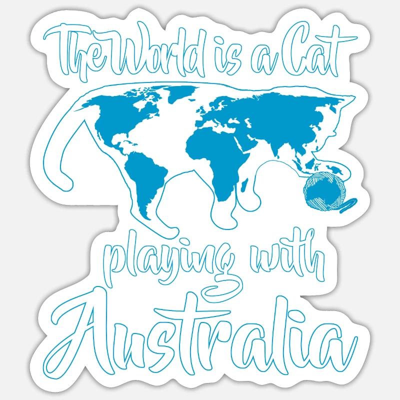 Chat drôle joue avec le cadeau du monde Australie - Sticker taille S (10 x 10 cm) - blanc mat