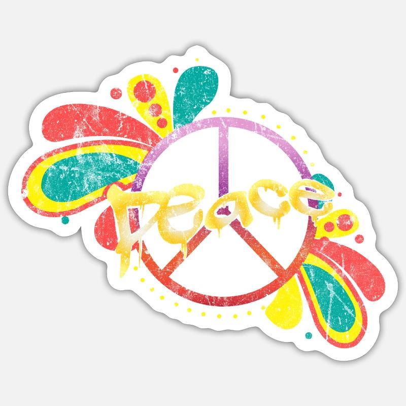 Paix rétro - Sticker taille S (10 x 10 cm) - blanc mat