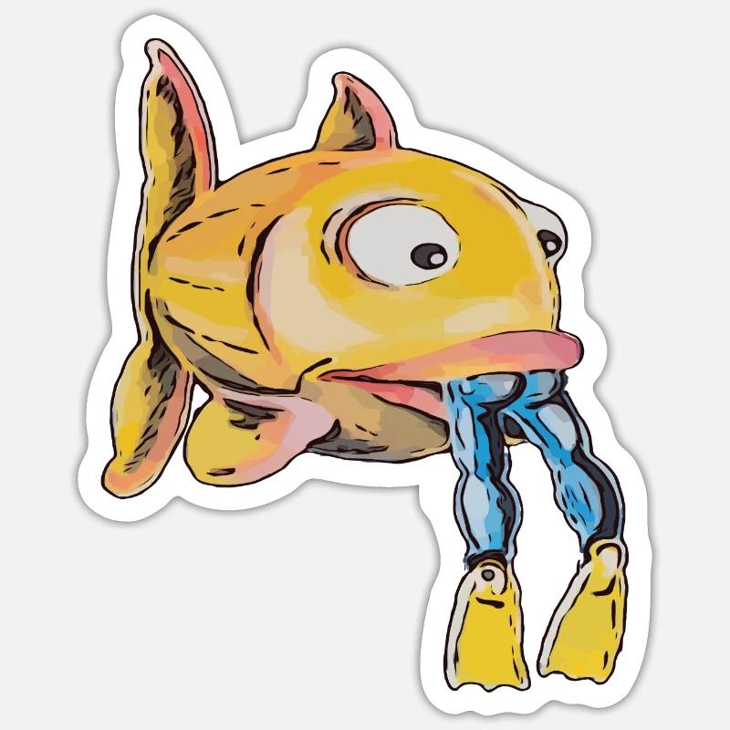 Funny fish with a diver - Sticker size S (10 x 10 cm) - white matte