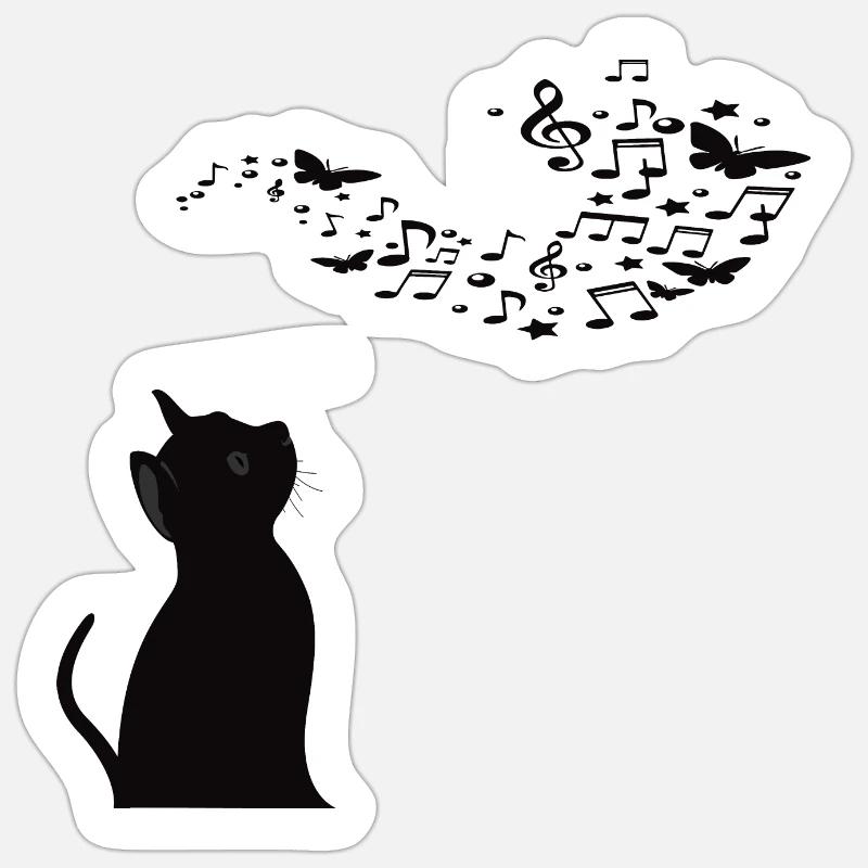 Cat with music notes - Sticker size S (10 x 10 cm) - white matte