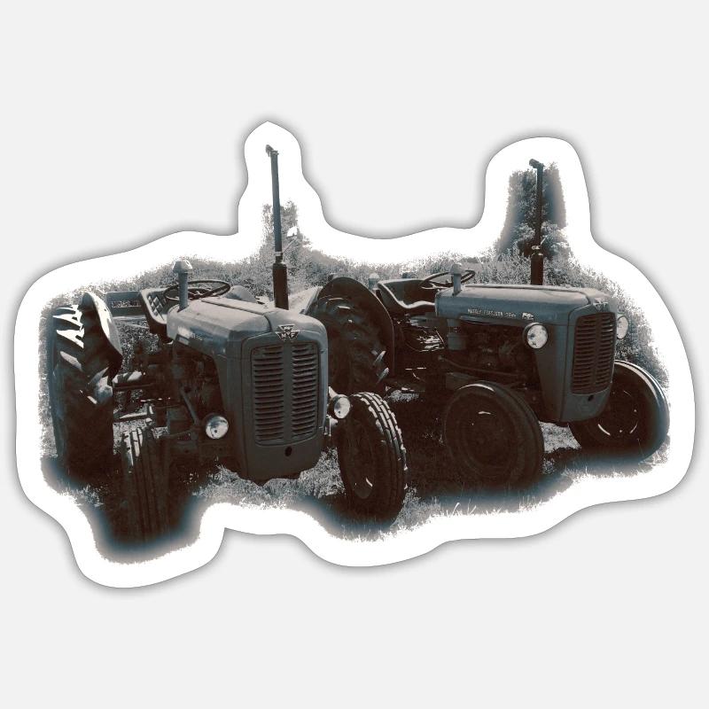 Duo de tracteurs sur le terrain - Sticker taille S (10 x 10 cm) - blanc mat