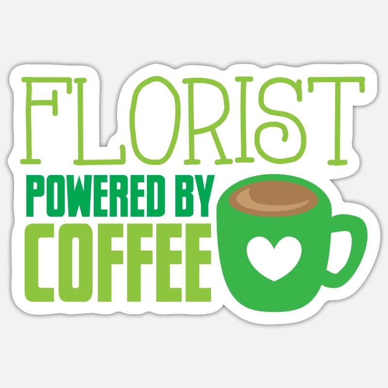 Blumengeschäft mit Kaffee - Sticker Größe S (10 x 10 cm) - Mattweiß