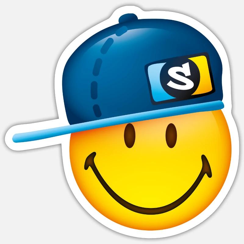 Smiley Cap - Sticker Größe S (10 x 10 cm) - Mattweiß