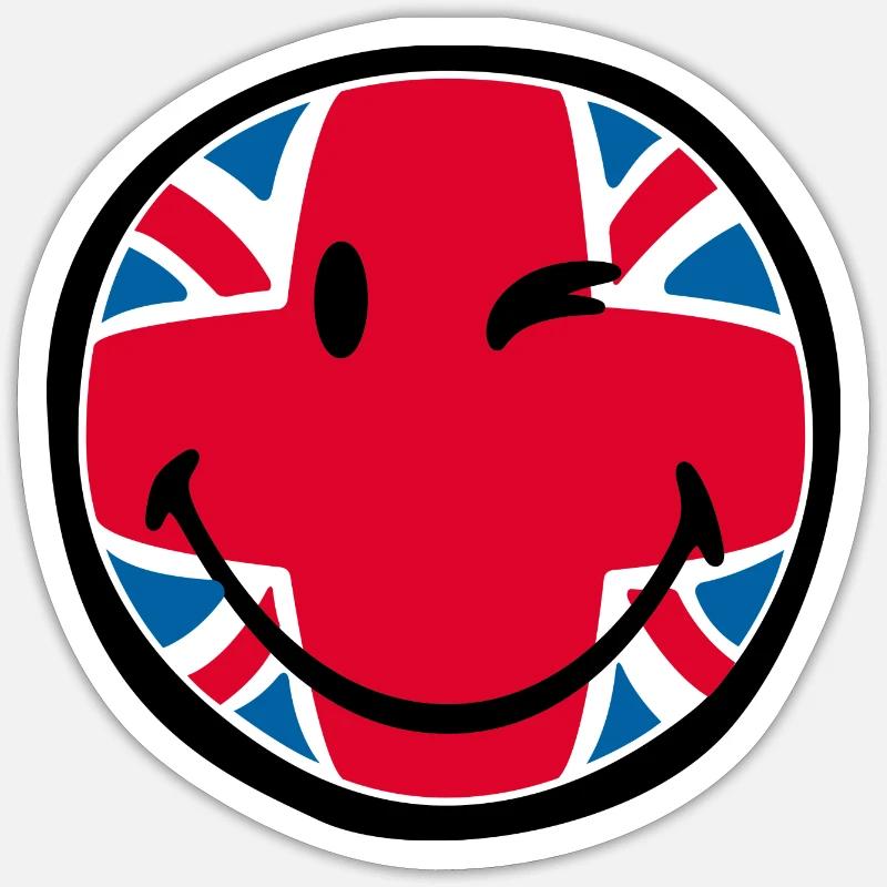 Smiley Great Britain - Sticker taille S (10 x 10 cm) - blanc mat