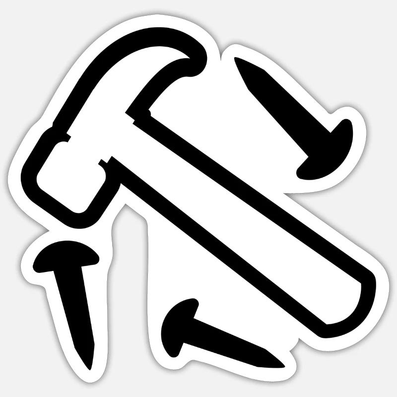 Marteau et clou - Sticker taille S (10 x 10 cm) - blanc mat