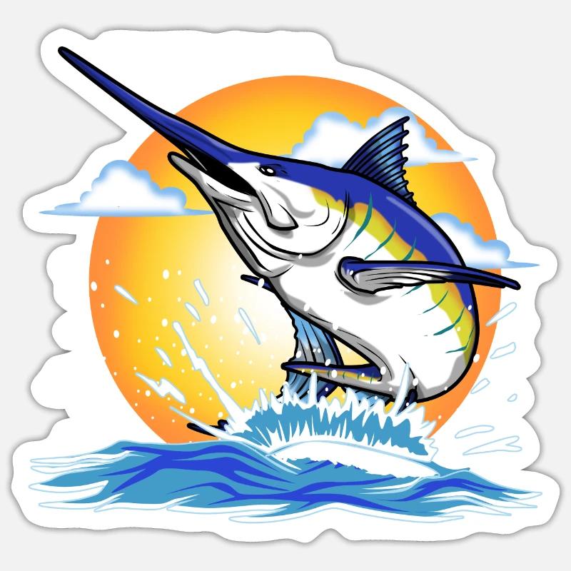 Pêche et surf - Sticker taille S (10 x 10 cm) - blanc mat