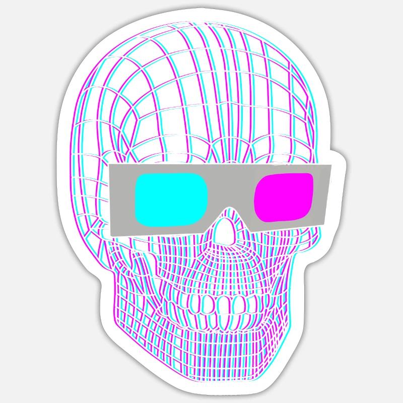 3D Schädel Mit 3D Brille - Sticker størrelse S (10 x 10 cm) - mat hvid