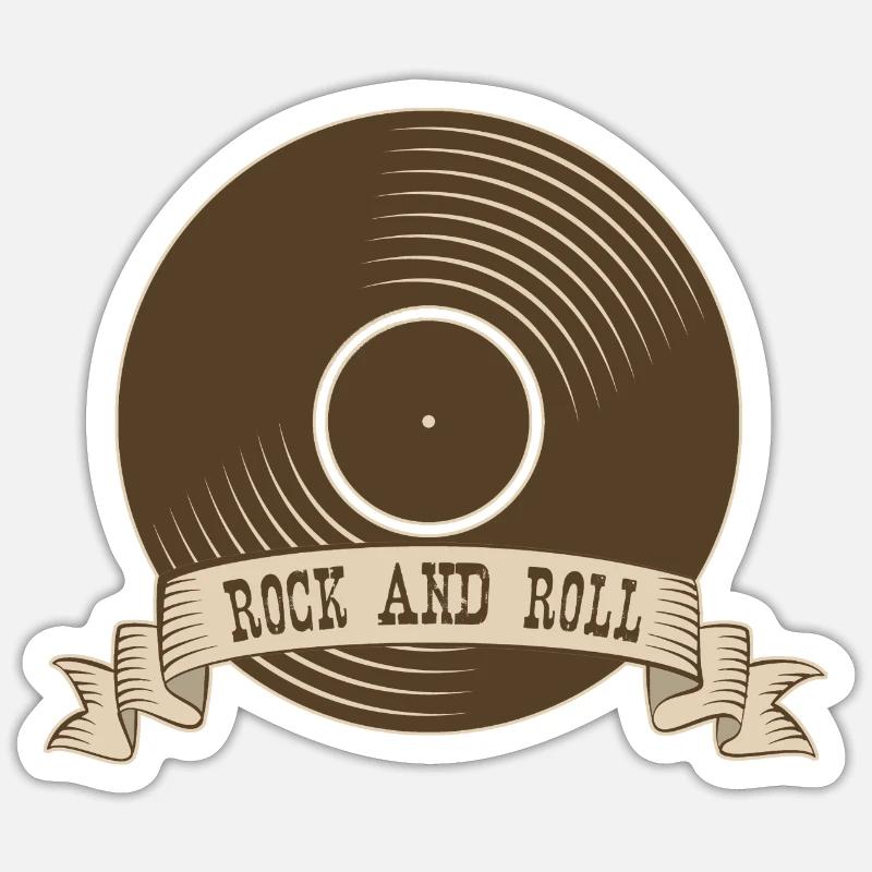 Rock n roll Rock Rock and Roll Vinyle - Sticker taille S (10 x 10 cm) - blanc mat