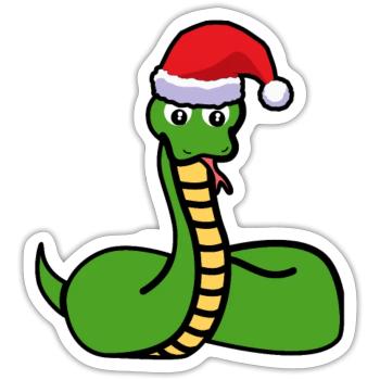 Serpent de Noël avec muetze cadeau - Sticker taille S (10 x 10 cm) - blanc mat - Devant