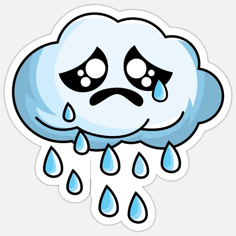 Sad cloud with rain - Sticker size S (10 x 10 cm) - white matte