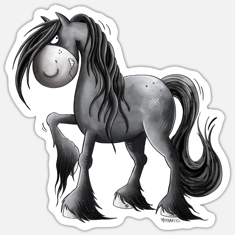 Cheval Grumpy I Bande Dessinée Pour Cavalier - Sticker taille S (10 x 10 cm) - blanc mat