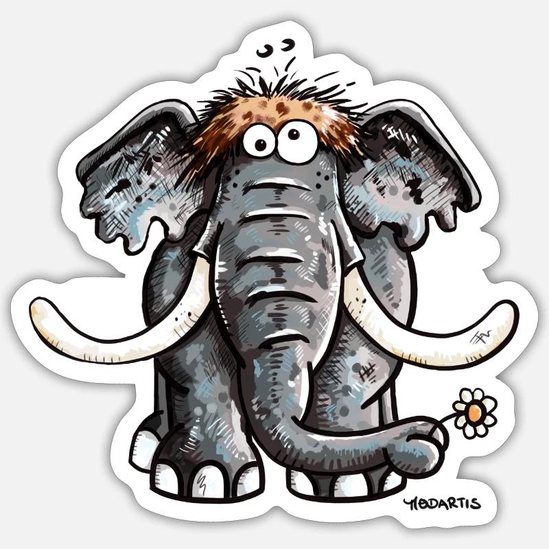 Éléphant avec fleur Sticker taille S (10 x 10 cm)