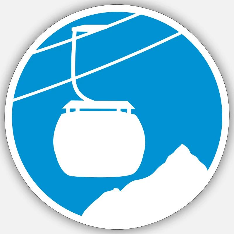 berge kreis rund logo schwebebahn eine einzelne go - Sticker Größe S (10 x 10 cm) - Mattweiß