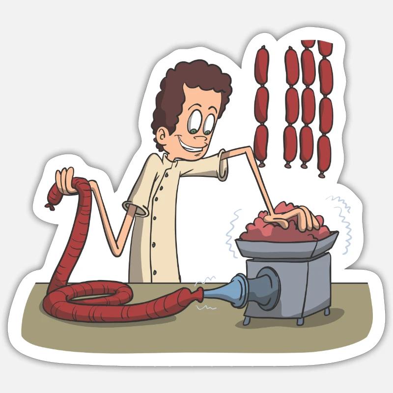 Metzger Messer Fleisch Wurst - Sticker Größe S (10 x 10 cm) - Mattweiß
