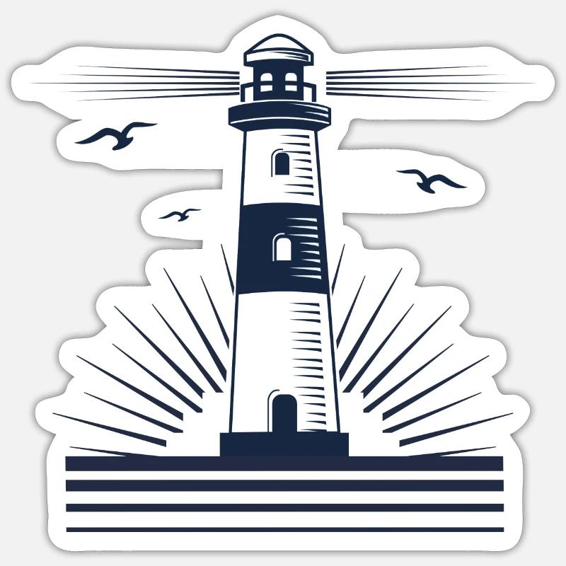 Leuchtturm mit Möwen - Sticker Größe S (10 x 10 cm) - Mattweiß