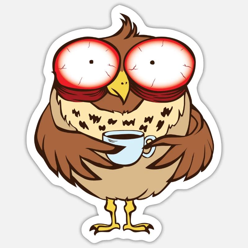 Eule Kaffee Tee Sticker Größe S (10 x 10 cm)