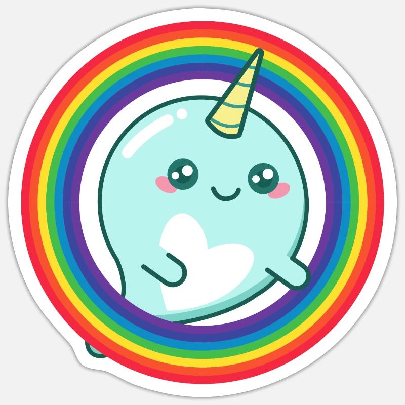 Regenbogen-Narwal - Sticker Größe S (10 x 10 cm) - Mattweiß