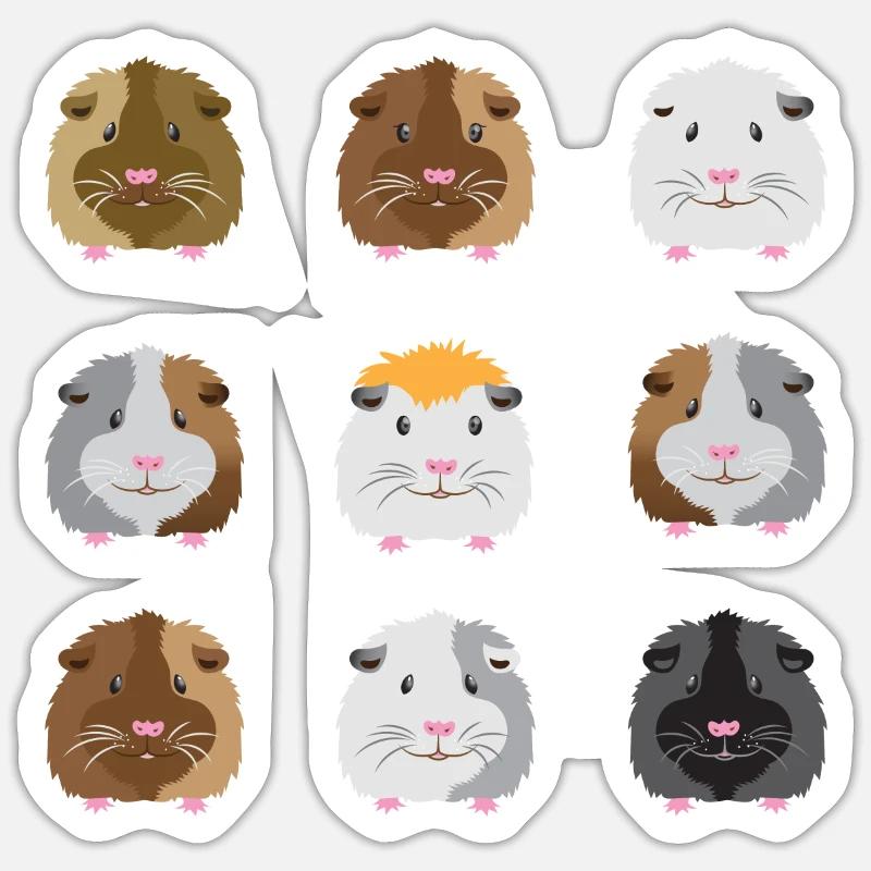 Neuf visages de cobayes - Sticker taille S (10 x 10 cm) - blanc mat