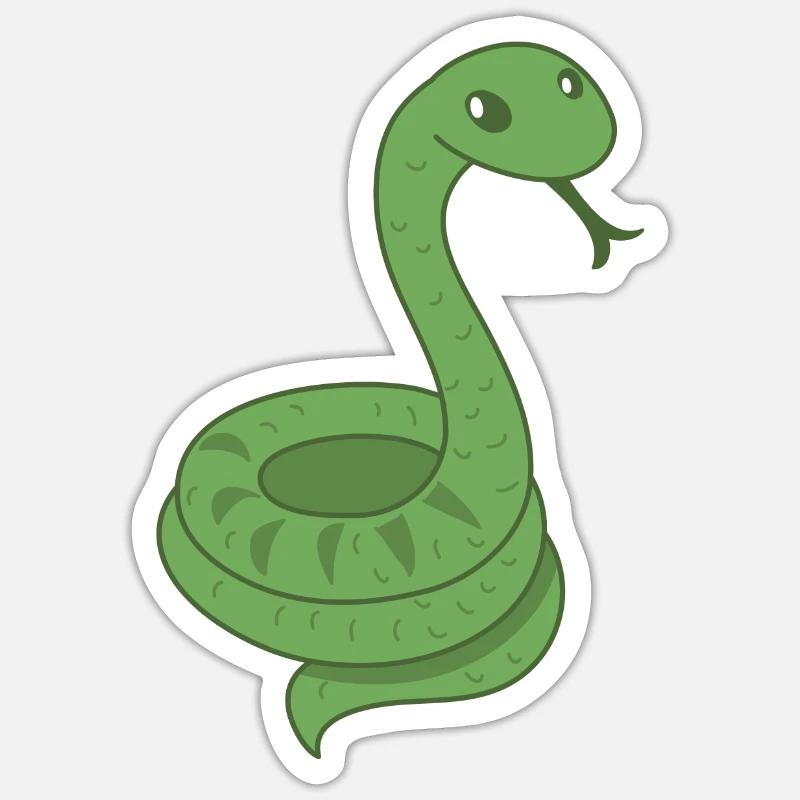 Serpent vert (snek) avec la langue sortie - Sticker taille S (10 x 10 cm) - blanc mat
