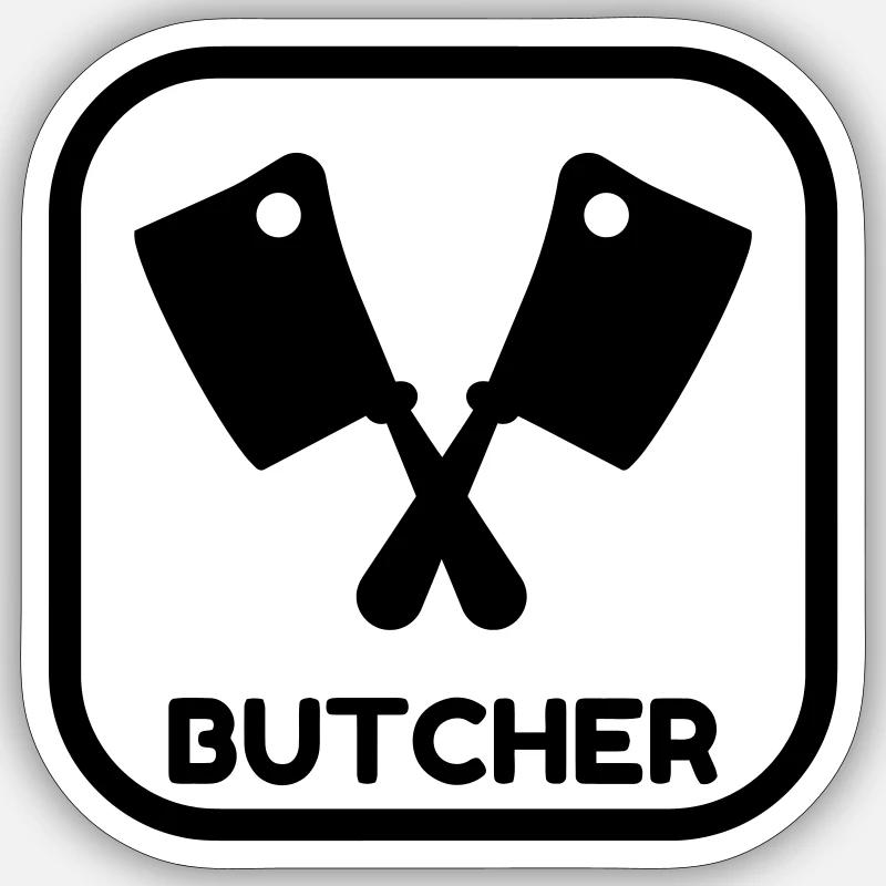 boucher / boucherie / charcutier / viande - Sticker taille S (10 x 10 cm) - blanc mat