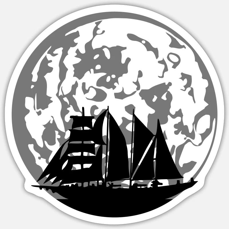 Moon silhouette sailing ship - Sticker size S (10 x 10 cm) - white matte