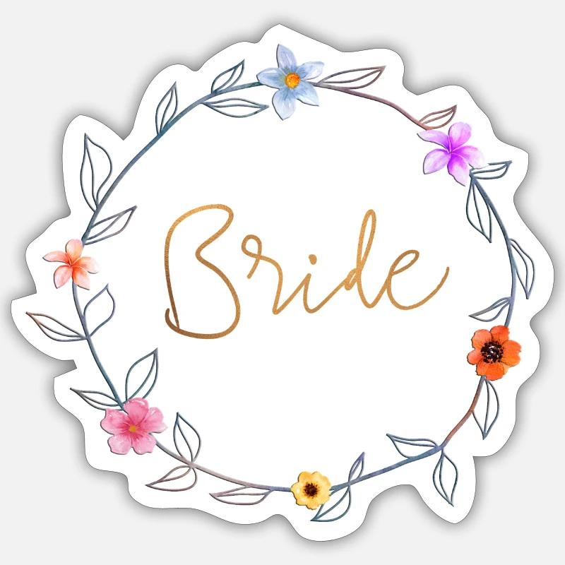 Team Bride 1 Flower Power Boho - Sticker taille S (10 x 10 cm) - blanc mat