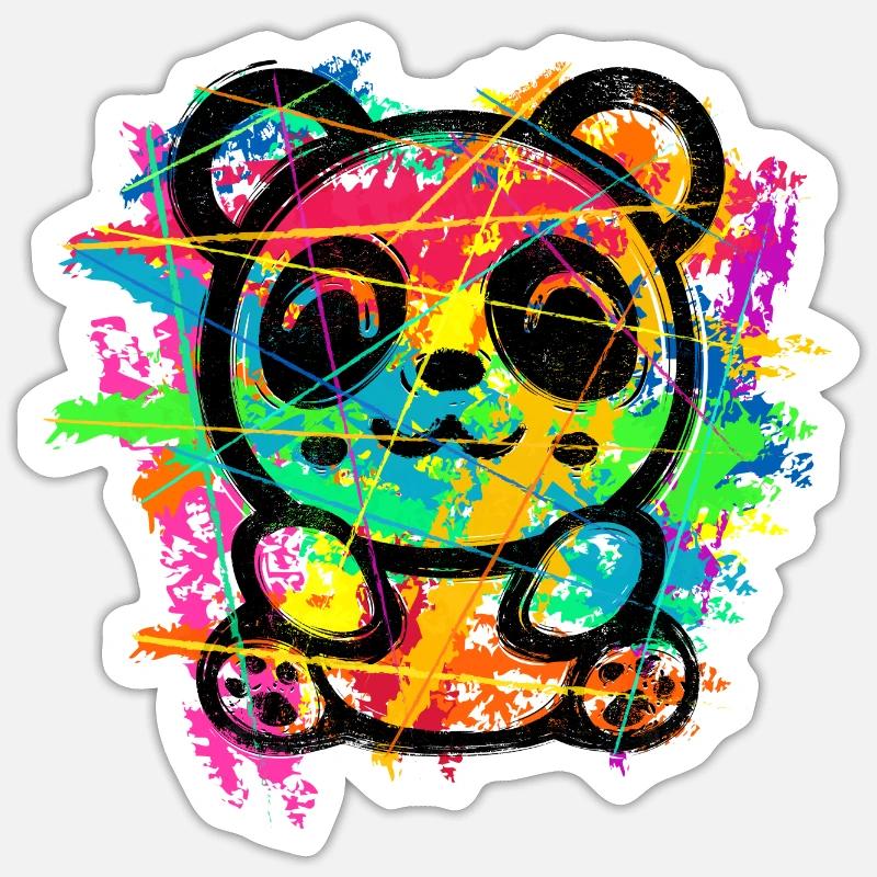 Panda Bear (Colourful Stripes) - Sticker size S (10 x 10 cm) - white matte
