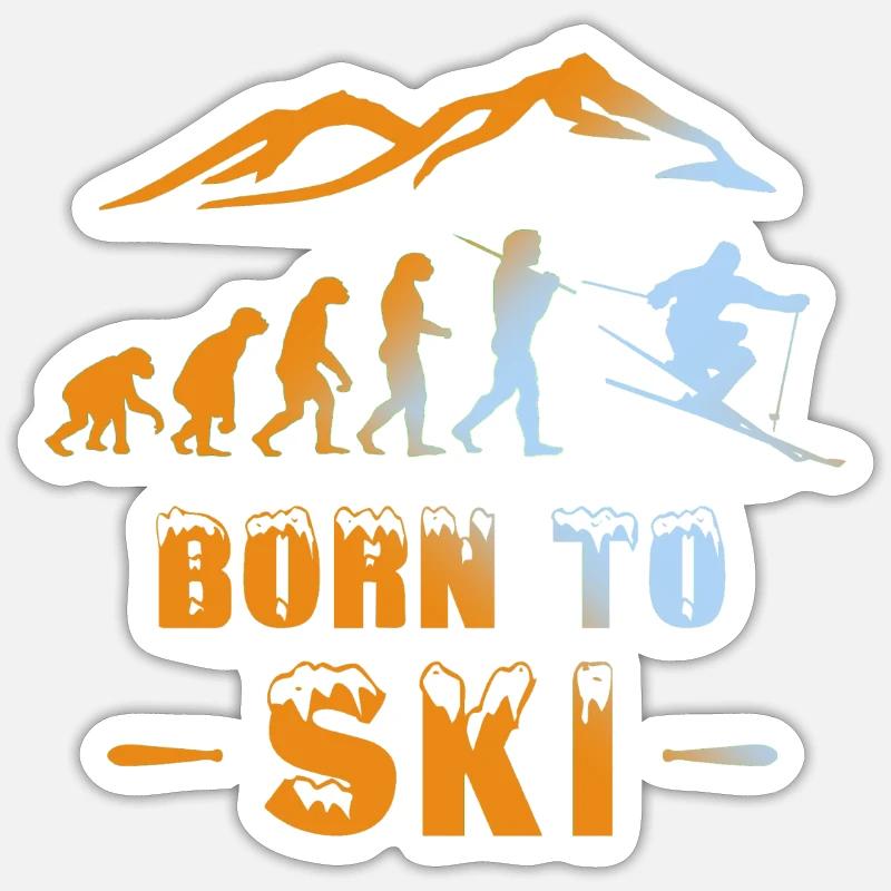 Ski Evolution Born to Ski Skifahrer - Sticker Größe S (10 x 10 cm) - Mattweiß