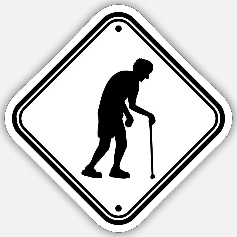 Attention maison de retraite signe - Sticker taille S (10 x 10 cm) - blanc mat