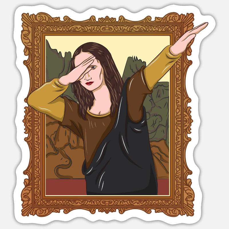 Dabbing Mona Lisa Dab Dance Tanzen Lustig Kunst - Sticker Größe S (10 x 10 cm) - Mattweiß