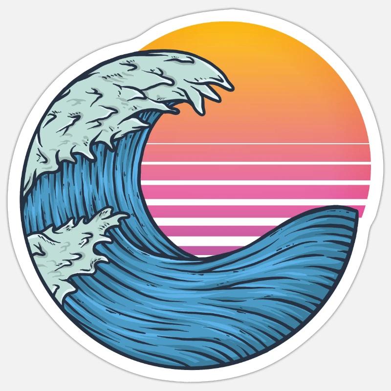 Wave with sun - Sticker size S (10 x 10 cm) - white matte